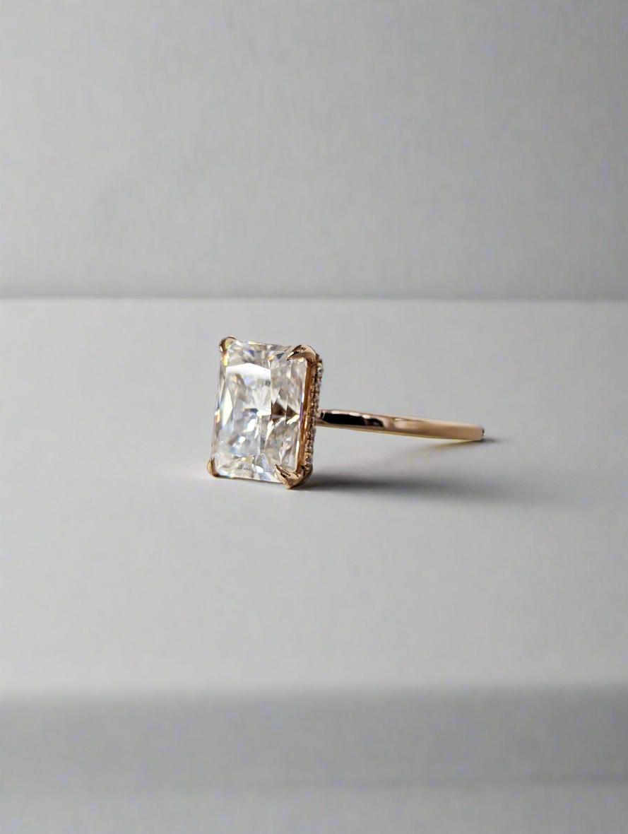 Engagement Ring - Rectangular Princess Cut with Hidden Halo Ring
