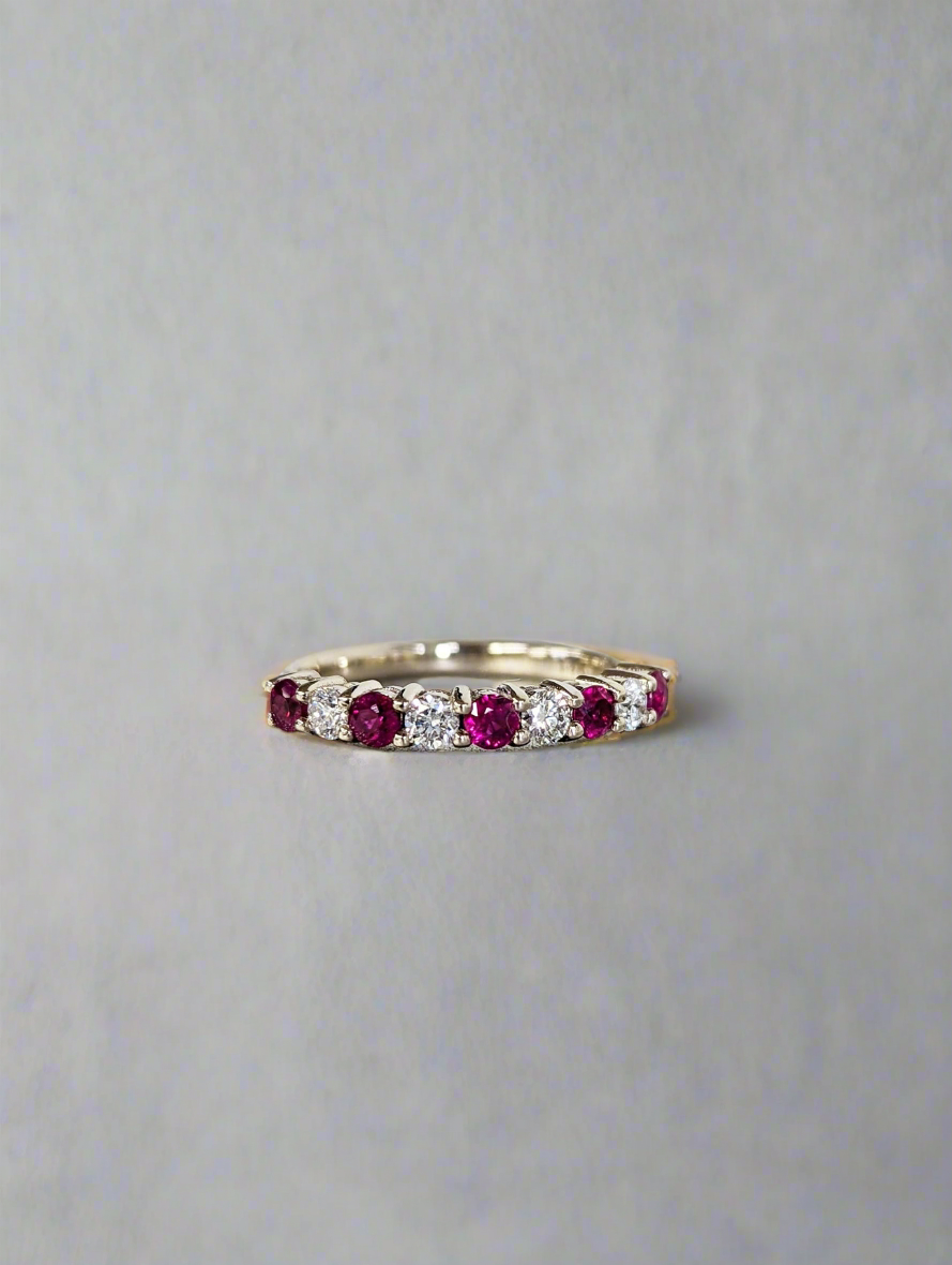 Wedding Band - Ruby and Moissanite Half Eternity Band