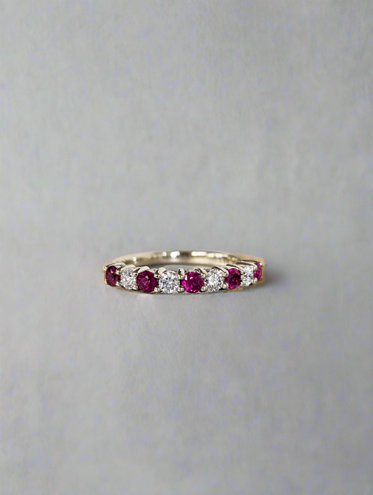 Wedding Band - Ruby and Moissanite Half Eternity Band