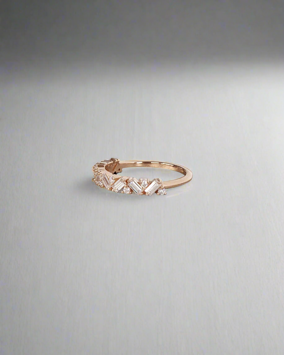 Wedding Band - Baguette and Round Moissanite Ring,