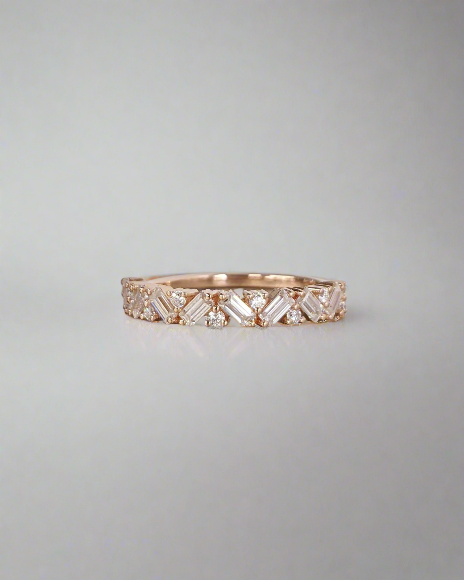 Wedding Band - Baguette and Round Moissanite Ring,