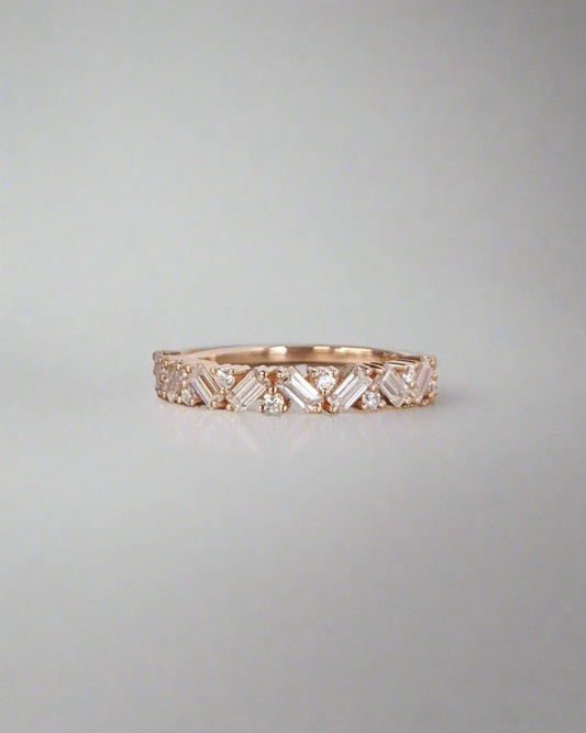 Wedding Band - Baguette and Round Moissanite Ring,