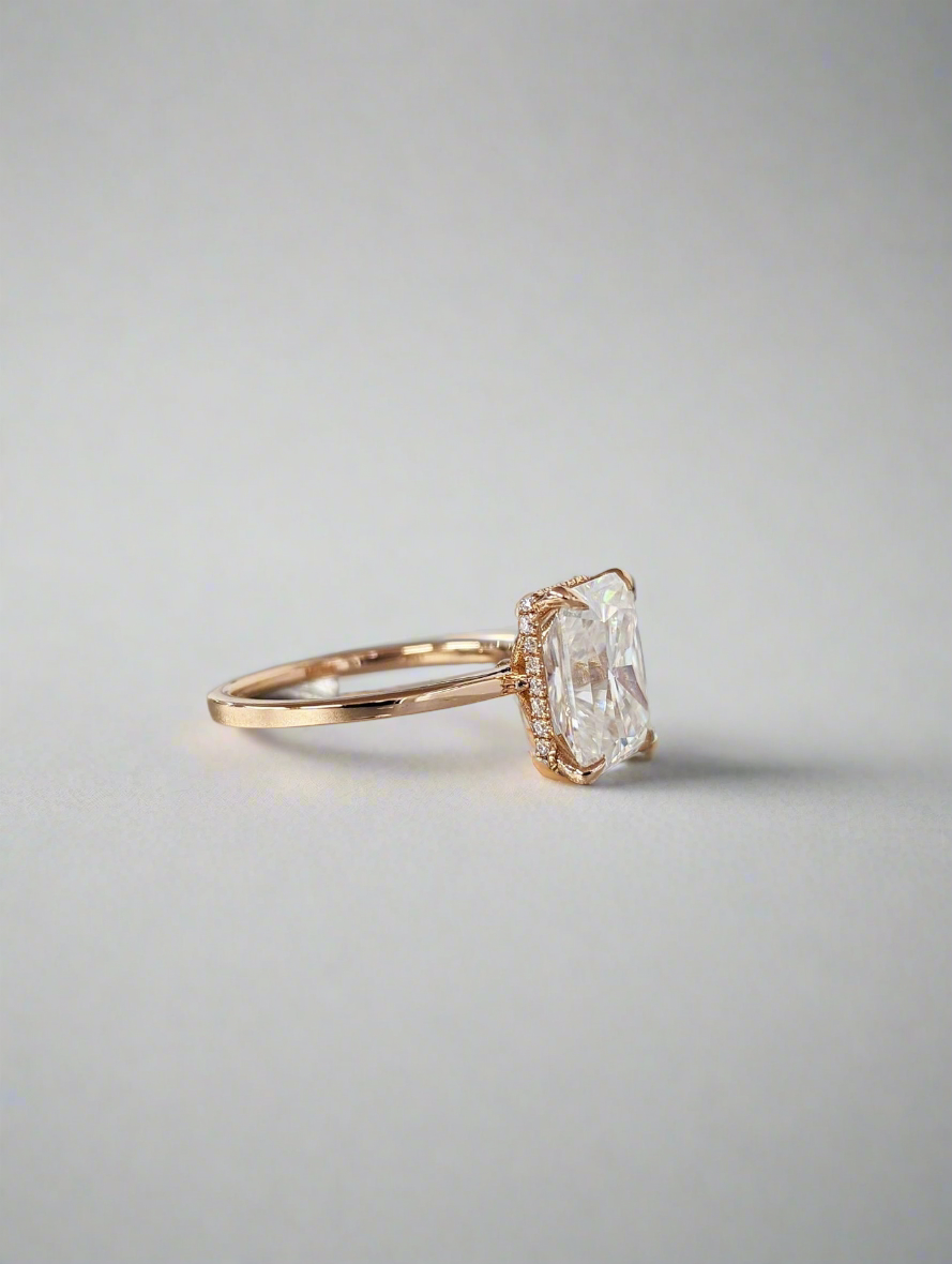Engagement Ring - Rectangular Princess Cut with Hidden Halo Ring