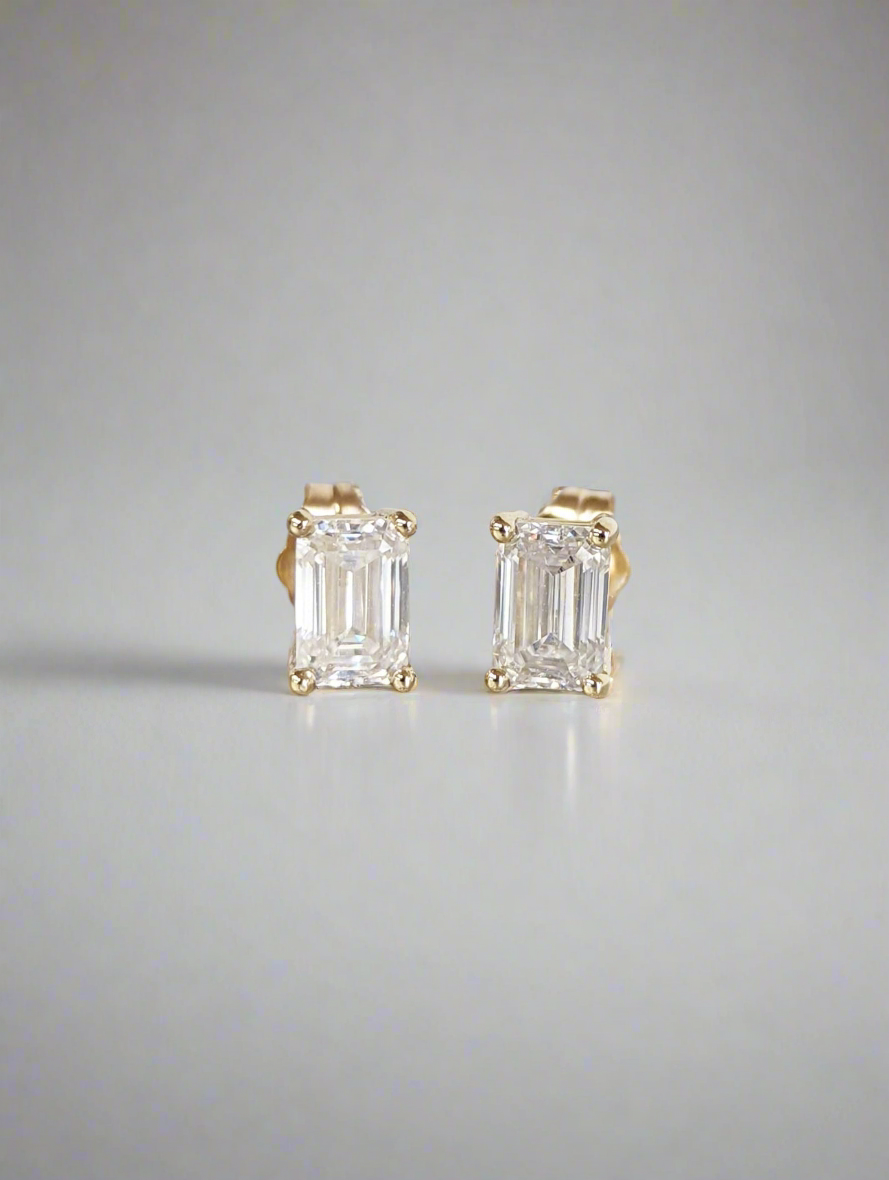 Stud Earrings - 0.5ct Emerald Cut Moissanite Solitaire Studs,