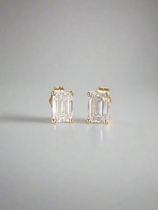 Stud Earrings - 0.5ct Emerald Cut Moissanite Solitaire Studs,