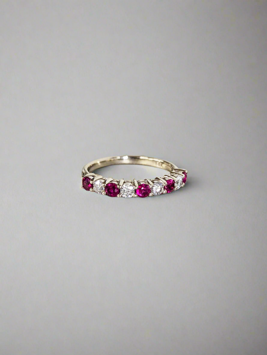 Wedding Band - Ruby and Moissanite Half Eternity Band