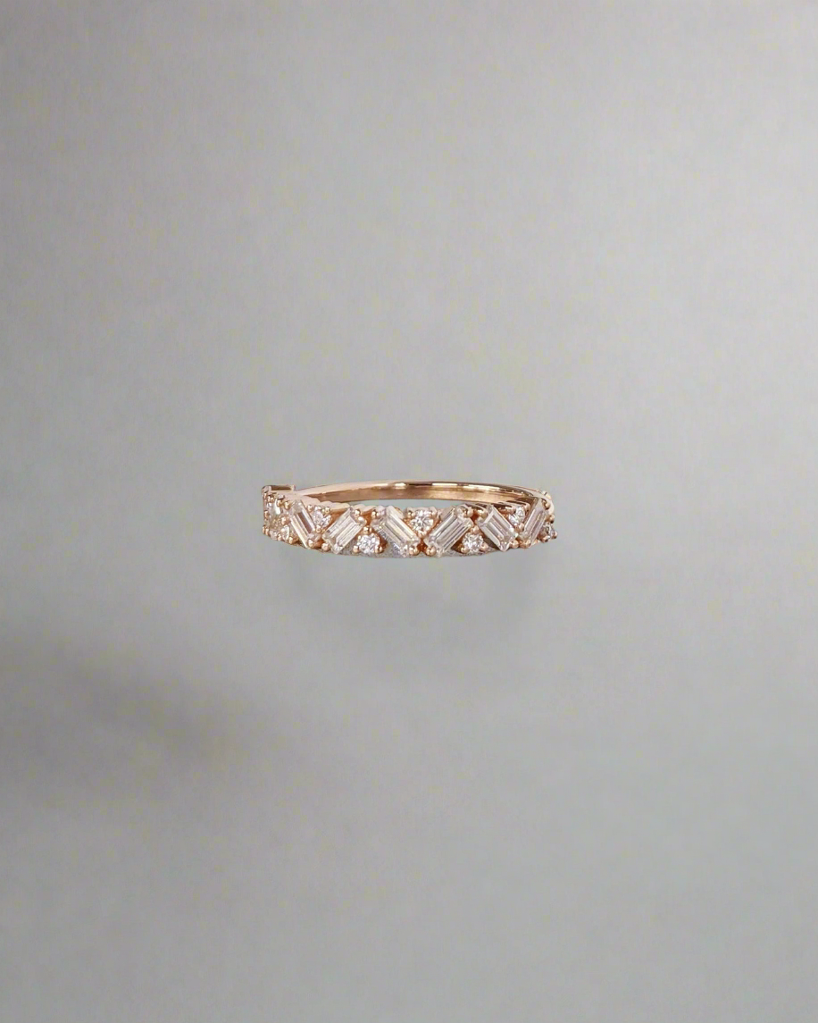 Wedding Band - Baguette and Round Moissanite Ring,