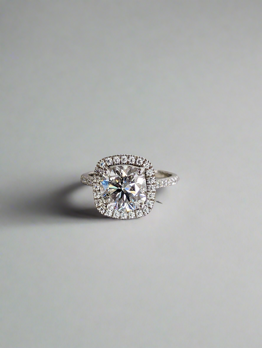 Engagement Ring - Cushion Cut Halo Moissanite