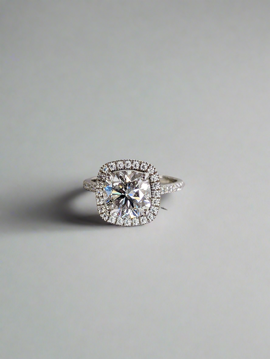 Engagement Ring - Cushion Cut Halo Moissanite