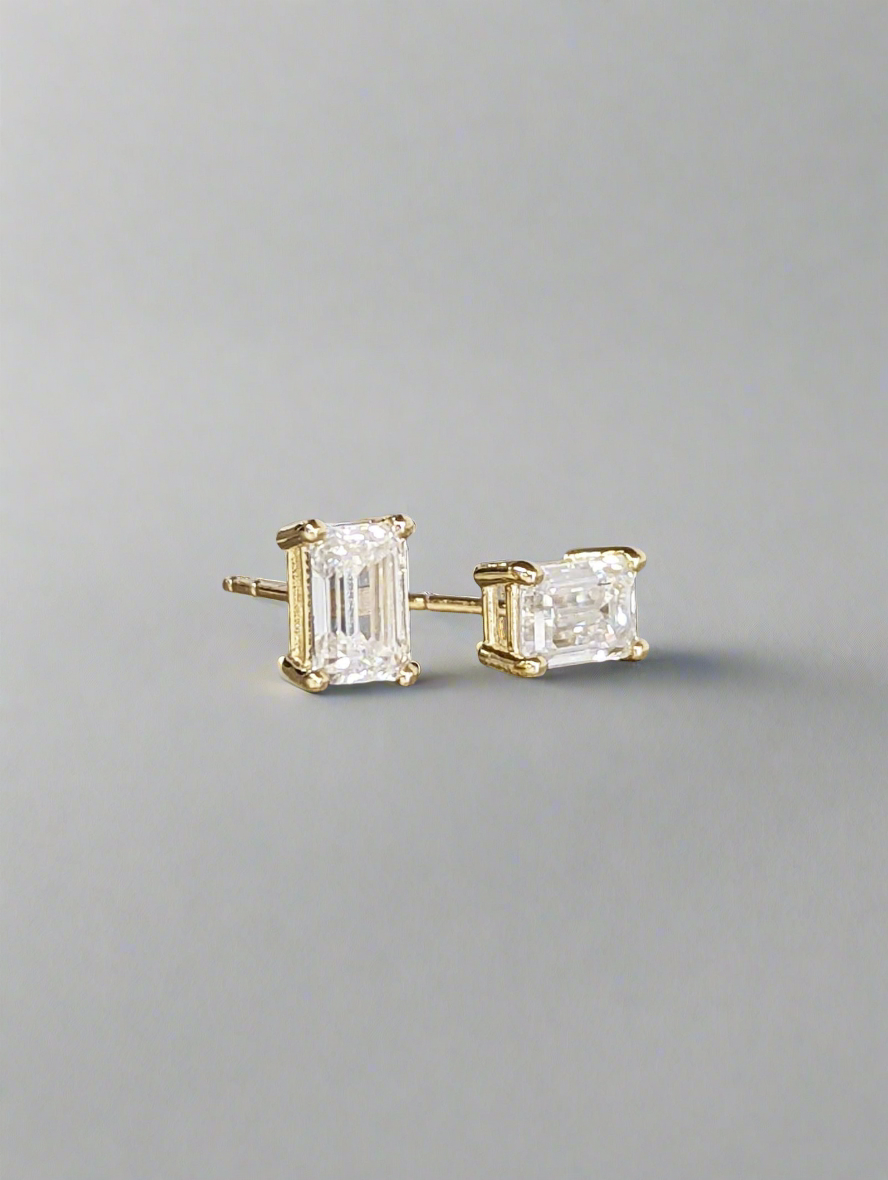 Stud Earrings - 0.5ct Emerald Cut Moissanite Solitaire Studs,
