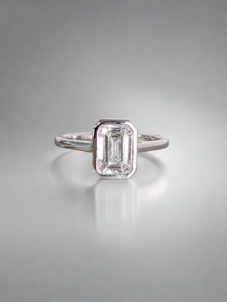 Engagement Ring - Emerald Cut Solitaire Bezel Ring