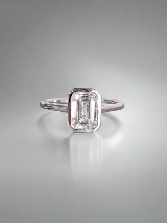Engagement Ring - Emerald Cut Solitaire Bezel Ring