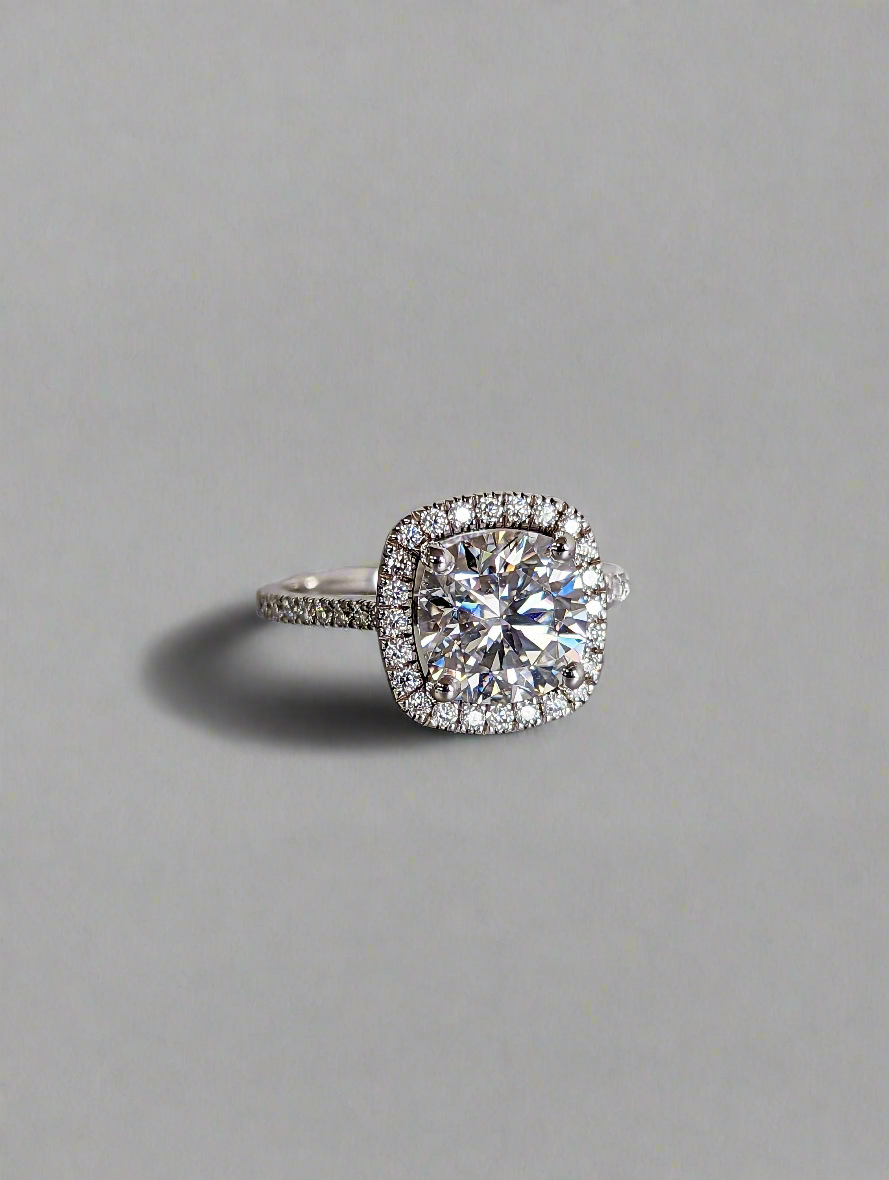 Engagement Ring - Cushion Cut Halo Moissanite