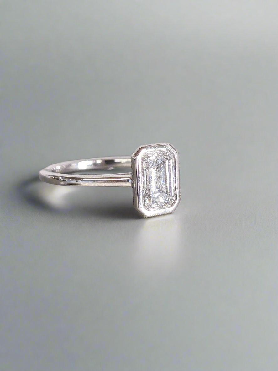 Engagement Ring - Emerald Cut Solitaire Bezel Ring