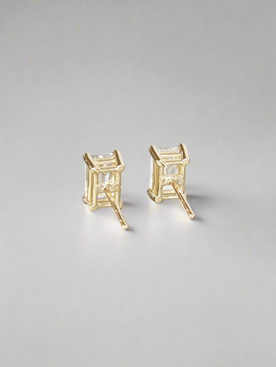Stud Earrings - 0.5ct Emerald Cut Moissanite Solitaire Studs,