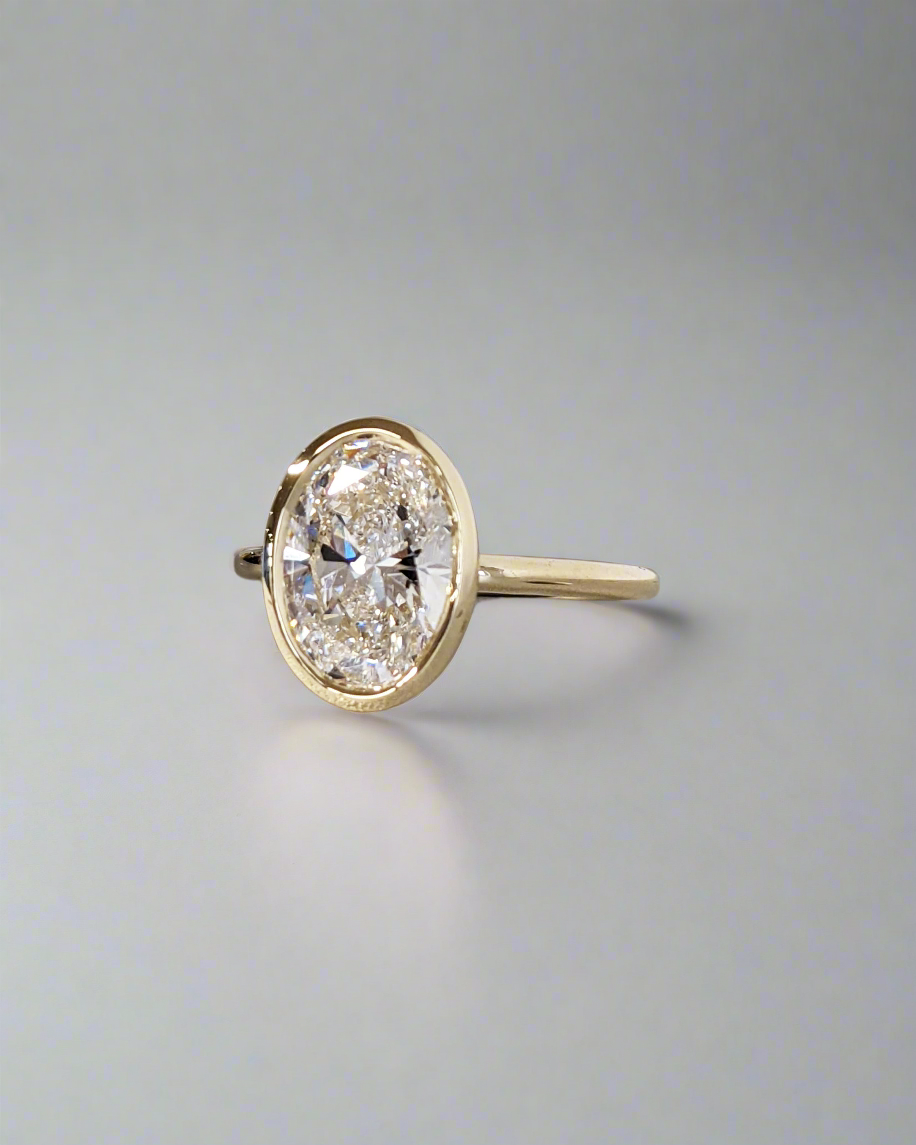 Engagement Ring - Oval Cut Moissanite Bezel Setting Solitaire Ring