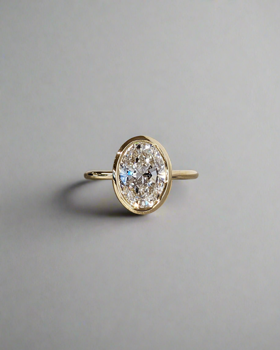 Engagement Ring - Oval Cut Moissanite Bezel Setting Solitaire Ring