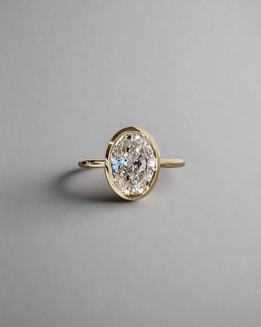 Engagement Ring - Oval Cut Moissanite Bezel Setting Solitaire Ring