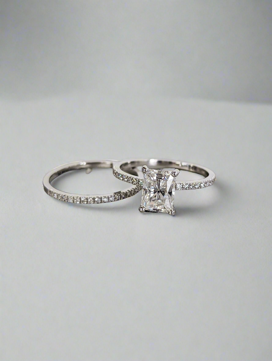 Engagement Ring - Rectangular Princess Cut Moissanite Wedding Ring