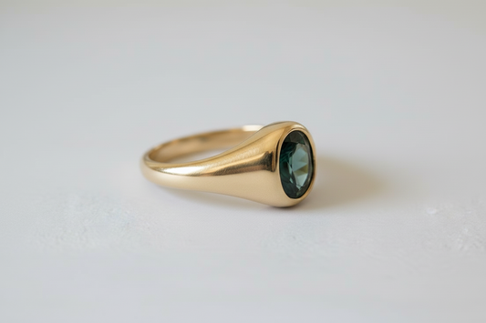 9ct Yellow Gold Green Tourmaline Signet Ring – 1.26ct Oval Natural Gemstone