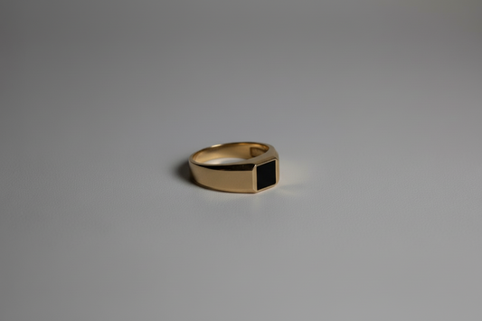 9ct Yellow Gold Black Onyx Signet Ring – Minimalist Men’s Gold Ring