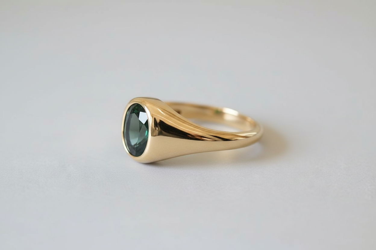 9ct Yellow Gold Green Tourmaline Signet Ring – 1.26ct Oval Natural Gemstone