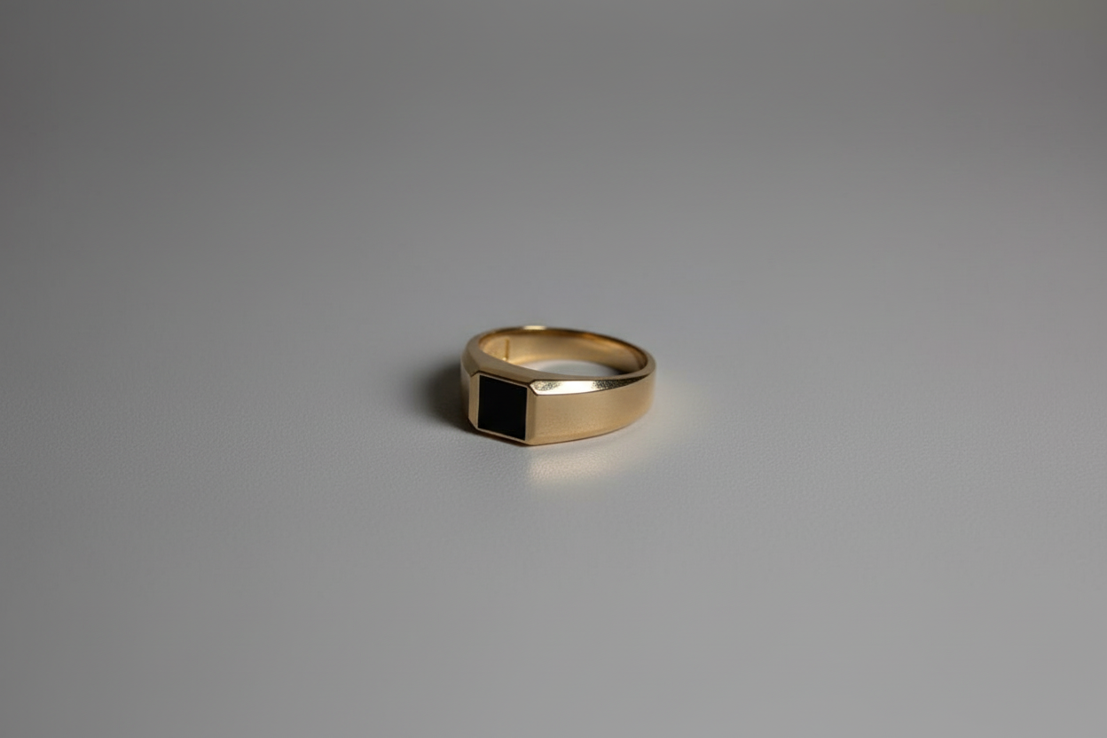 9ct Yellow Gold Black Onyx Signet Ring – Minimalist Men’s Gold Ring