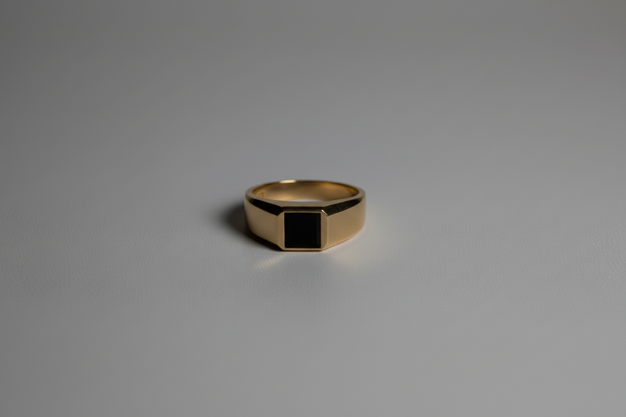 9ct Yellow Gold Black Onyx Signet Ring – Minimalist Men’s Gold Ring