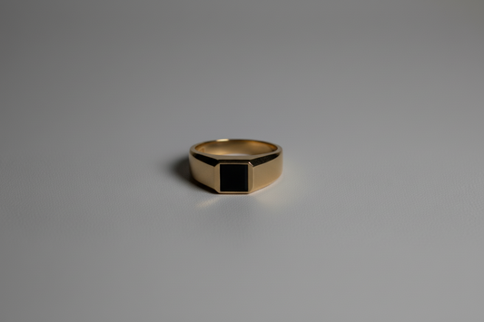 9ct Yellow Gold Black Onyx Signet Ring – Minimalist Men’s Gold Ring
