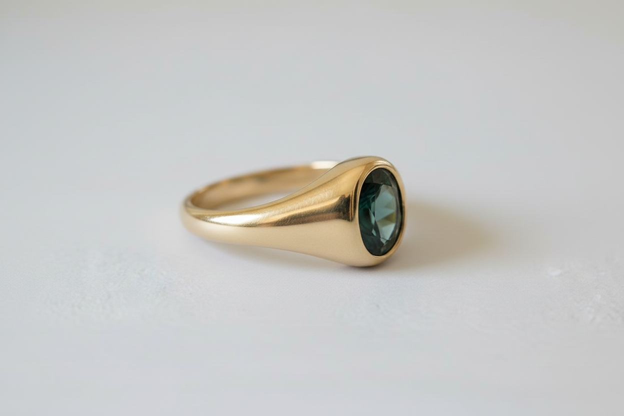 9ct Yellow Gold Green Tourmaline Signet Ring – 1.26ct Oval Natural Gemstone