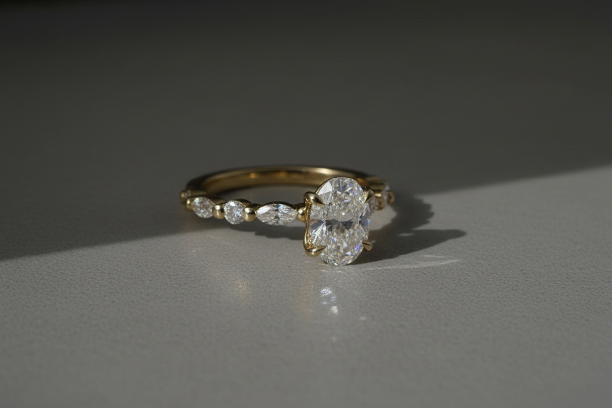 Aurora Oval Moissanite Engagement Ring – 9ct Yellow Gold