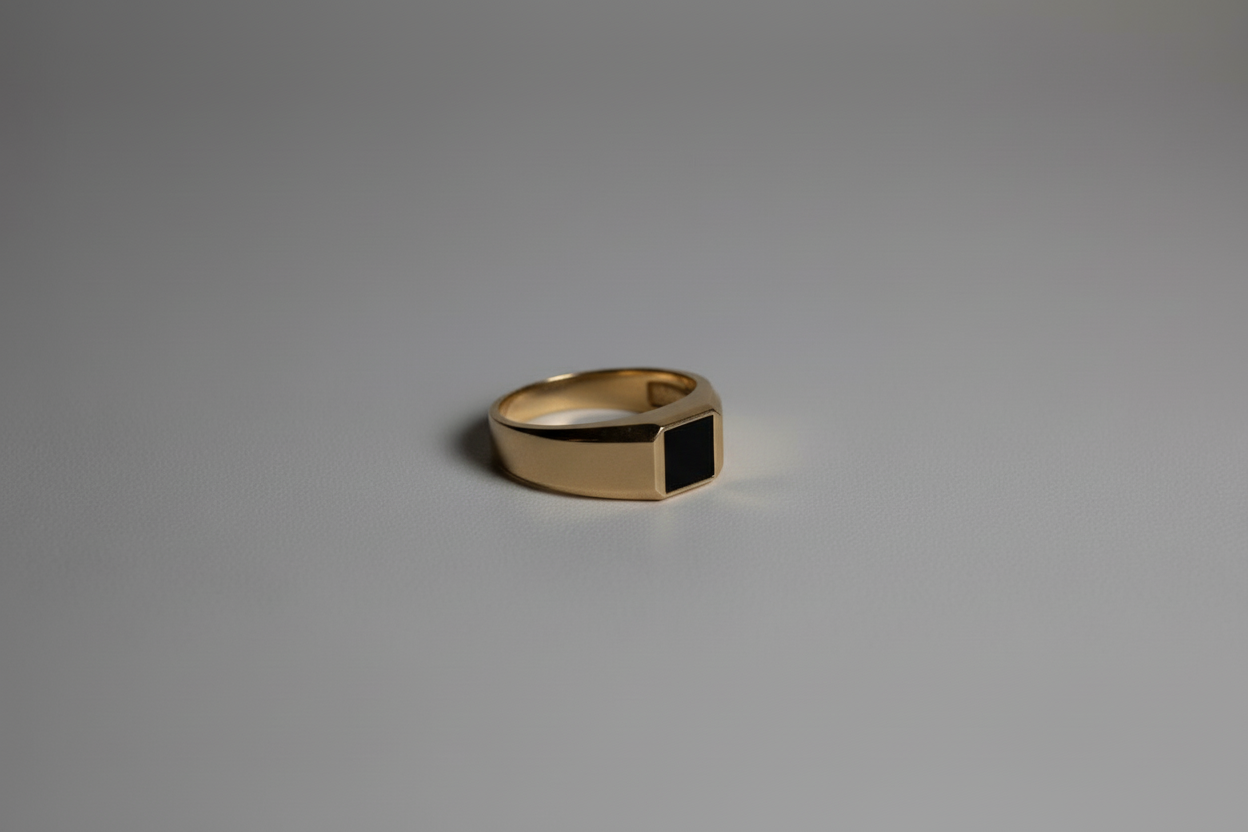 9ct Yellow Gold Black Onyx Signet Ring – Minimalist Men’s Gold Ring