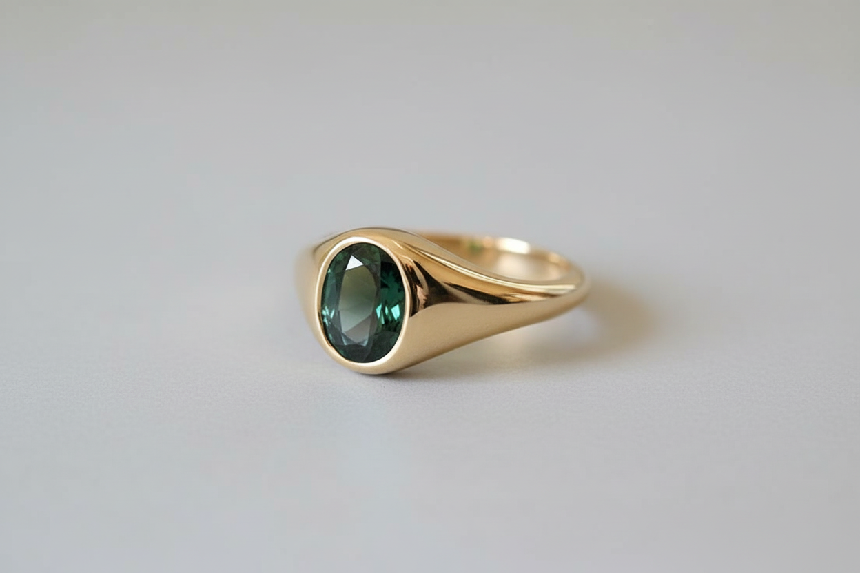 9ct Yellow Gold Green Tourmaline Signet Ring – 1.26ct Oval Natural Gemstone