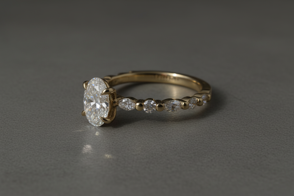 Aurora Oval Moissanite Engagement Ring – 9ct Yellow Gold