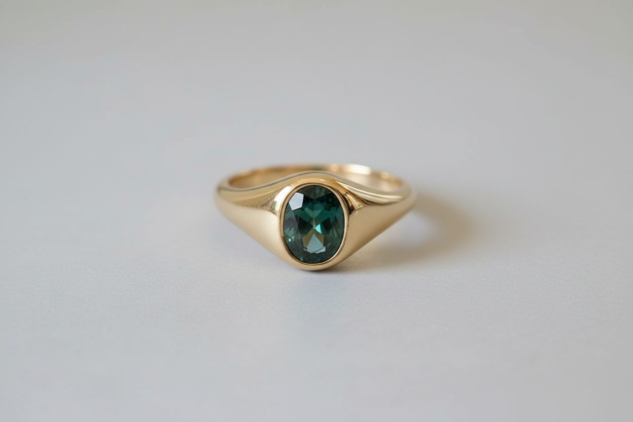 9ct Yellow Gold Green Tourmaline Signet Ring – 1.26ct Oval Natural Gemstone