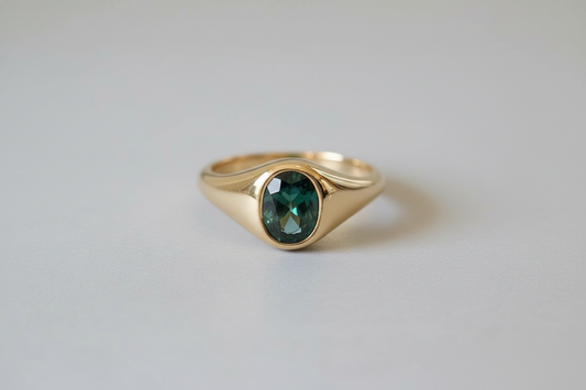 9ct Yellow Gold Green Tourmaline Signet Ring – 1.26ct Oval Natural Gemstone