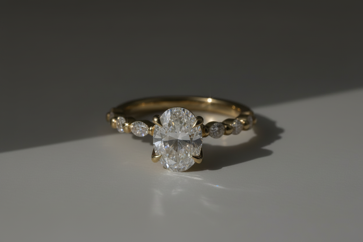 Aurora Oval Moissanite Engagement Ring – 9ct Yellow Gold